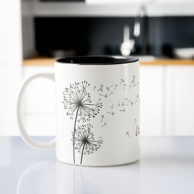 Inspiring Graphic Wish Dandelion Graphic Two-Tone Coffee Mug (Inspiring Graphic Wish Dandelion Graphic Two-Tone Coffee Mug)