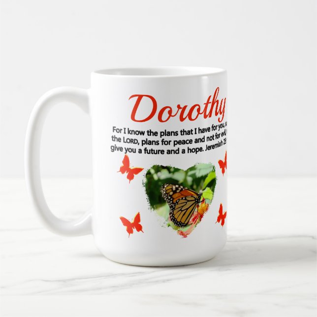 INSPIRING JEREMIAH 29:11 PERSONALIZED BUTTERFLY COFFEE MUG (Left)