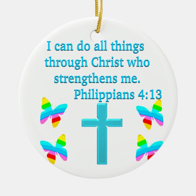 INSPIRING PHILIPPIANS 4:13 DESIGN CERAMIC TREE DECORATION (Front)