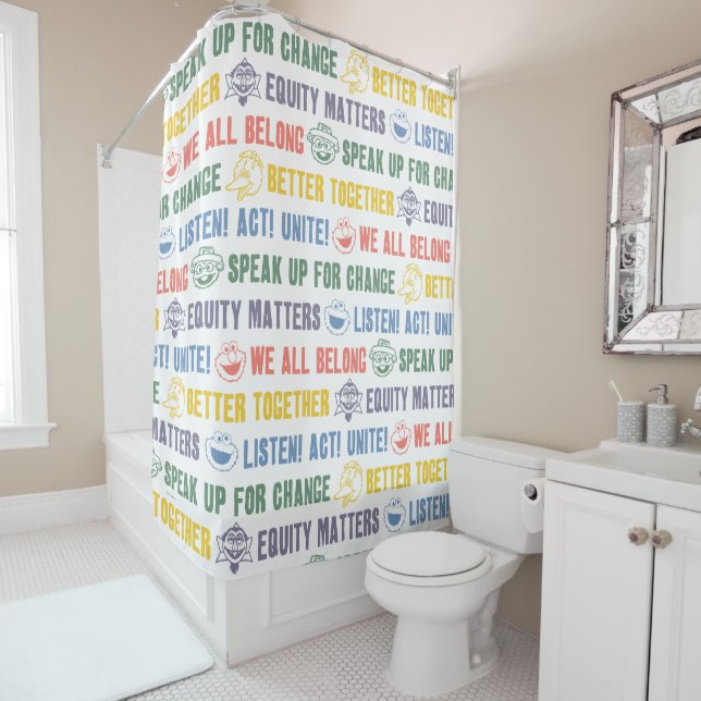 Inspiring Phrases Pattern Shower Curtain (In Situ)