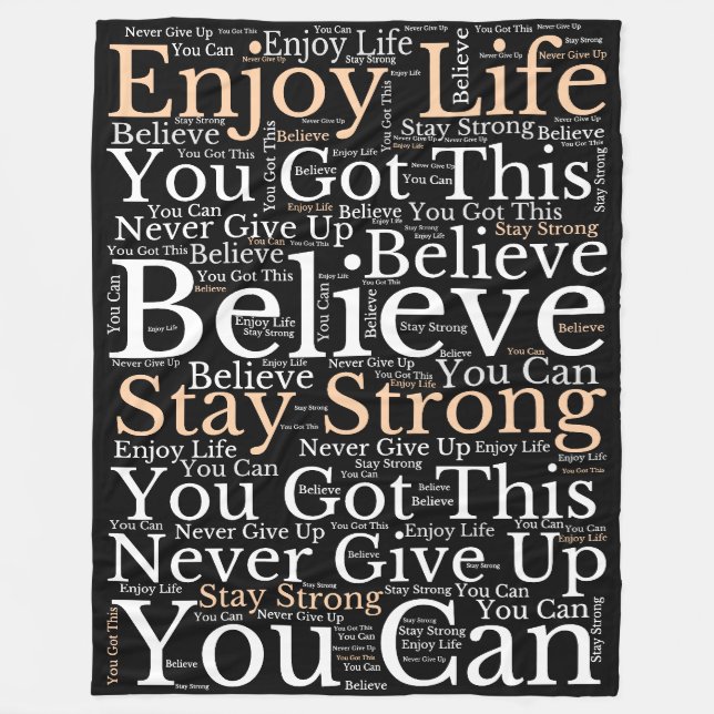 Inspiring Phrases WordArt Pattern White Black Fleece Blanket (Front)