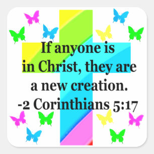 INSPIRING RAINBOW CROSS 2 CORINTHIAN 5:17 SQUARE STICKER