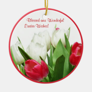 Inspiring Red and White Tulips Ornament