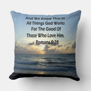 INSPIRING ROMANS 8:28 BIBLE VERSE CUSHION