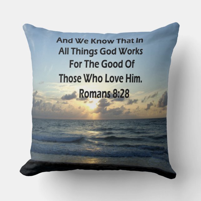 INSPIRING ROMANS 8:28 BIBLE VERSE CUSHION (Front)