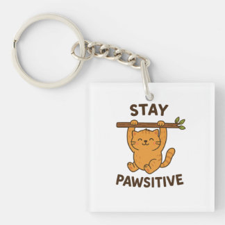 Inspiring "Stay pawsitive" Quote Print Key Ring