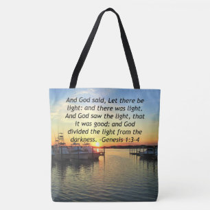 INSPIRING SUNSET GENESIS 1:3 PHOTO DESIGN TOTE BAG