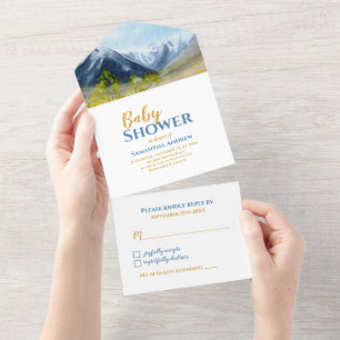 Inspiring Watercolor Landscape Boy Baby Shower All In One Invitation