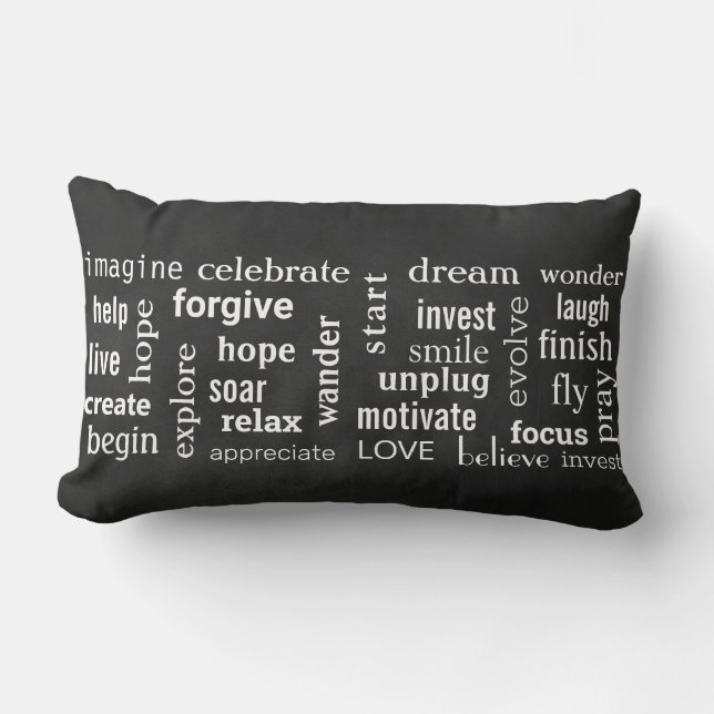 Inspiring words to live on chalkboard lumbar cushion (Front)