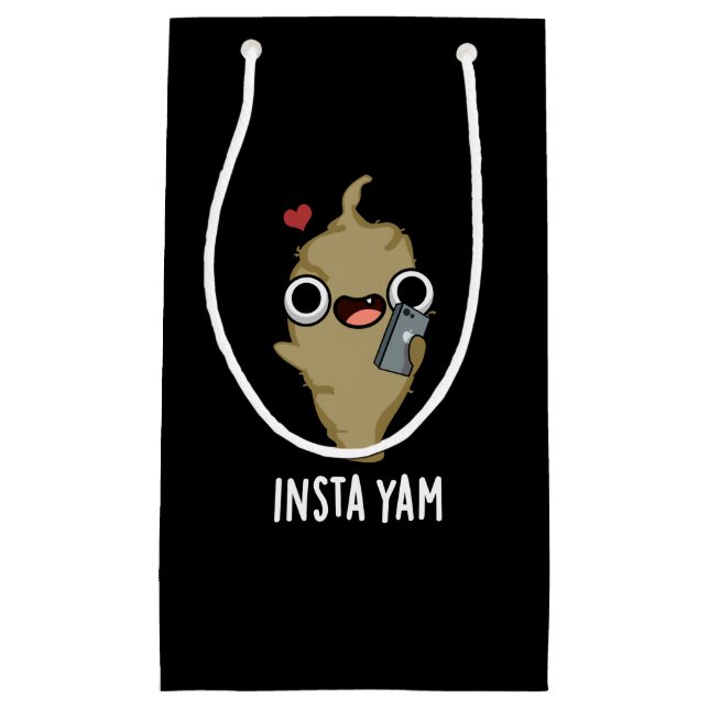 Insta-yam Funny Social Media Veggie Pun Dark BG Small Gift Bag (Front)