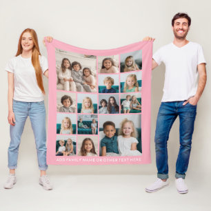 Instagram 14 Photo Collage - can edit pink Fleece Blanket