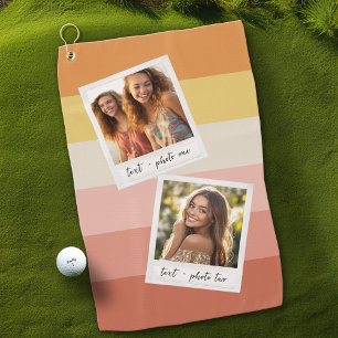 Instagram 2 Photo Collage Colorful Coral Stripes Golf Towel