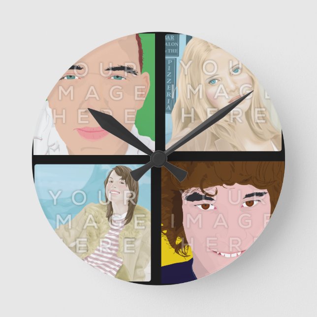 Instagram 4 Photo Personalised Round Wall Clock (Front)