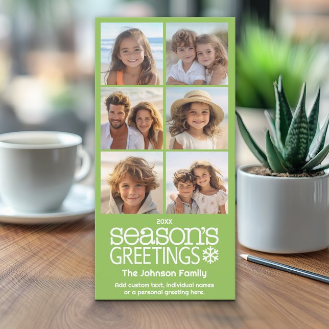 Instagram 6 photo collage - lime background holiday card (Classic Christmas Photo Card)