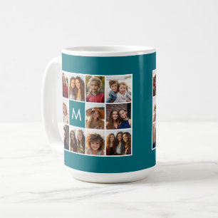 Instagram Collage with Custom Monogram Blue Coffee Mug