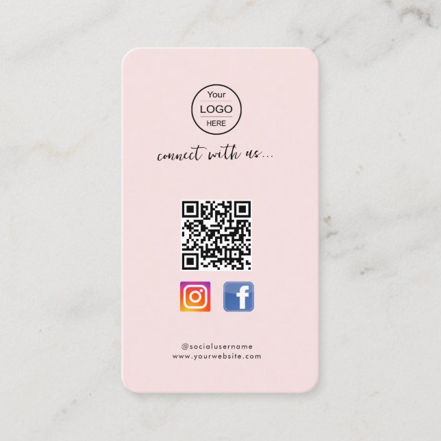 Instagram Facebook QR code | Pink business card fo (Front)