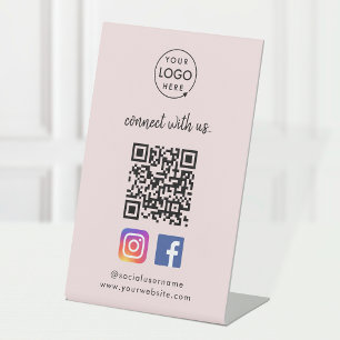 Instagram Facebook QR Code Social Media Pink Pedestal Sign
