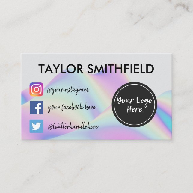 Instagram facebook twitter aura holo gradient business card (Front)
