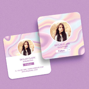 Instagram Follow Me Photo Watercolor Hologram Square Business Card