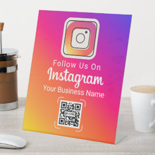 Instagram Gradient Social Media QR Code Follow Us Pedestal Sign