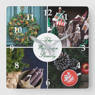 Instagram Hygge Christmas Personalised Photo Grid Square Wall Clock