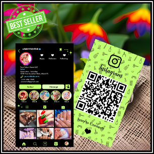 Instagram Nail Salon Lime Green   Social Media QR  Business Card