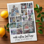 Instagram Photo Collage - 14 photos - script text Tea Towel<br><div class="desc">A design with a solid background and a place to add text in a trendy script. Use up to fourteen square photos to create a unique and personal gift. If you need to adjust the pictures,  click on the customise tool to make changes.</div>