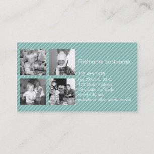 Instagram Photo Collage 4 pictures - blue stripes Business Card