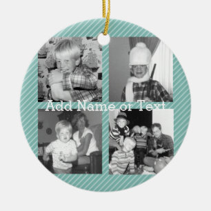 Instagram Photo Collage 4 pictures - blue stripes Ceramic Tree Decoration