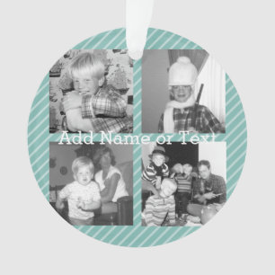 Instagram Photo Collage 4 pictures - blue stripes Ornament
