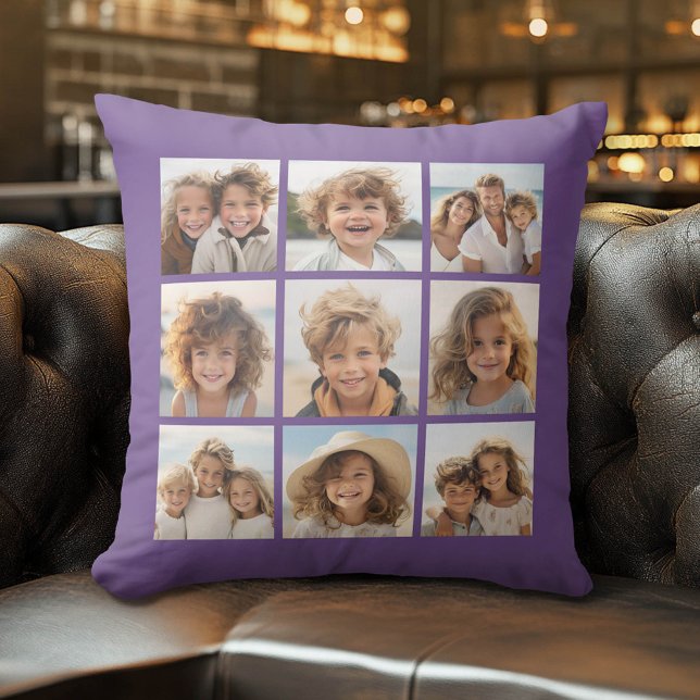 Instagram Photo Collage 9 photos Aubergine Purple Cushion (Custom Photo Pillow)