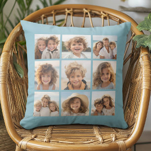 Instagram Photo Collage 9 photos Pastel Blue Cushion