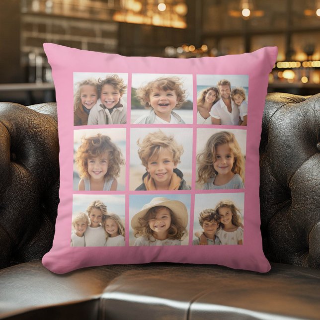 Instagram Photo Collage 9 photos Pastel Pink Cushion (Custom Photo Pillow)