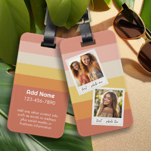 Instagram Photo Collage Colourful Coral Stripes Luggage Tag