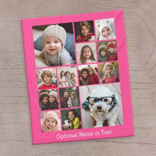 Instagram Photo Collage - Up to 14 photos Pink Fleece Blanket