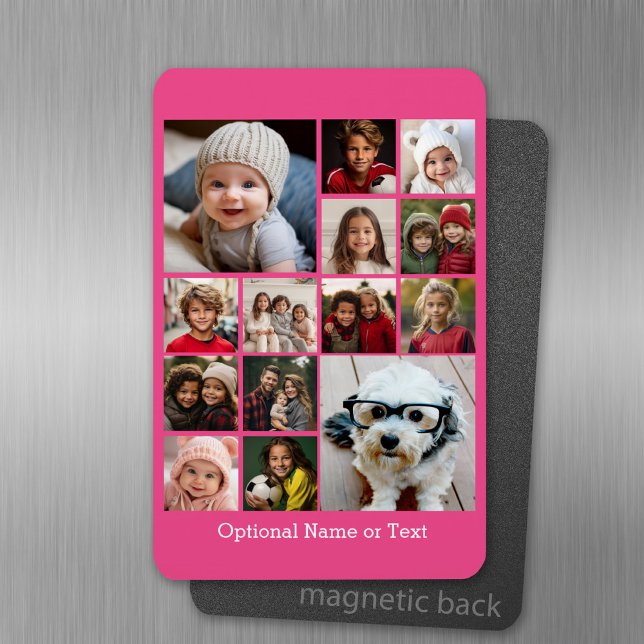 Instagram Photo Collage - Up to 14 photos Pink Magnet (Personalized fridge magnet with photos and custom text)