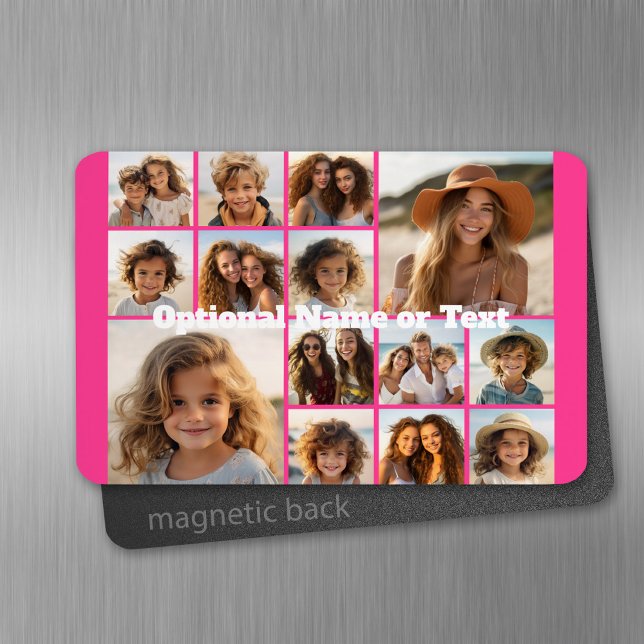 Instagram Photo Collage - Up to 14 photos Pink Magnet (Personalized fridge magnet - add photos and text)
