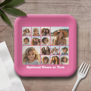 Instagram Photo Collage - Up to 14 photos Pink Paper Plate