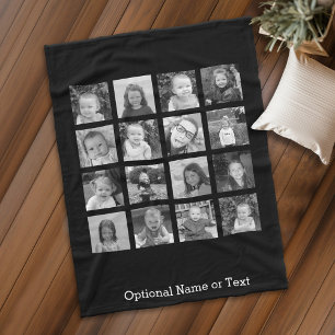 Instagram Photo Collage - Up to 16 photos Black Fleece Blanket