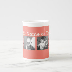 Instagram Photo Collage with 4 pictures - coral Bone China Mug