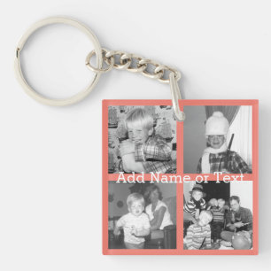 Instagram Photo Collage with 4 pictures - coral Key Ring