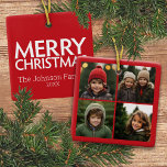 Instagram Photo Collage with Merry Christmas Ceramic Ornament<br><div class="desc">A simple and modern design that highlights your photos. This sample uses the Earlybird Frames. If you have any problems with your picture or text,  click on the customise button and you will be able to move things around and make changes.</div>