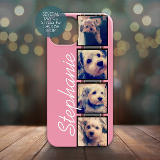 Instagram Photo Display - 4 photos pink name iPhone 16 Case
