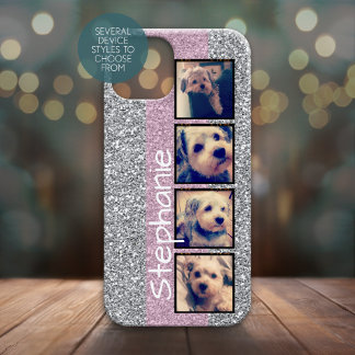 Instagram Photo Display pink 4 photos fake glitter iPhone 13 Mini Case