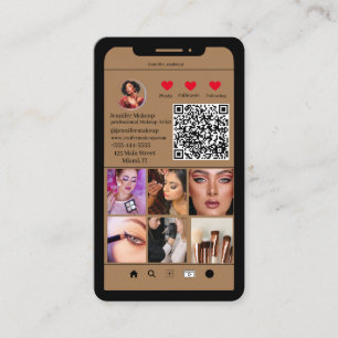 Instagram Photo Grid Modern QR code Makeup Artist Business Card