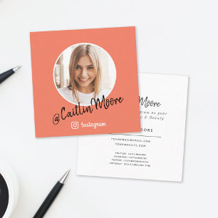Instagram Photo Modern Script Coral Social Media Calling Card
