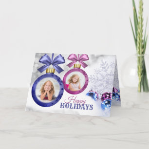 Instagram Photos Christmas Bauble Pink Purple Snow Card