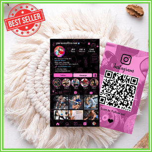 Instagram Pink & Black Personal Fitness Trainer Business Card