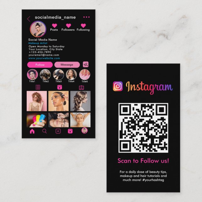 Instagram Profile Photo Grid Follow Me QR code Business Card (Front/Back)