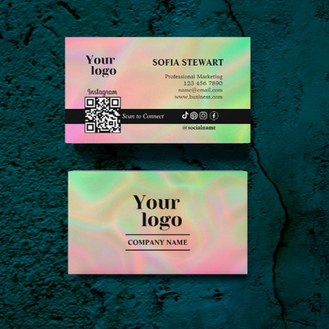 Instagram Qr Code Holographic Aesthetician Social Business Card (Instagram Qr Code Holographic Aesthetician Social Business Card)